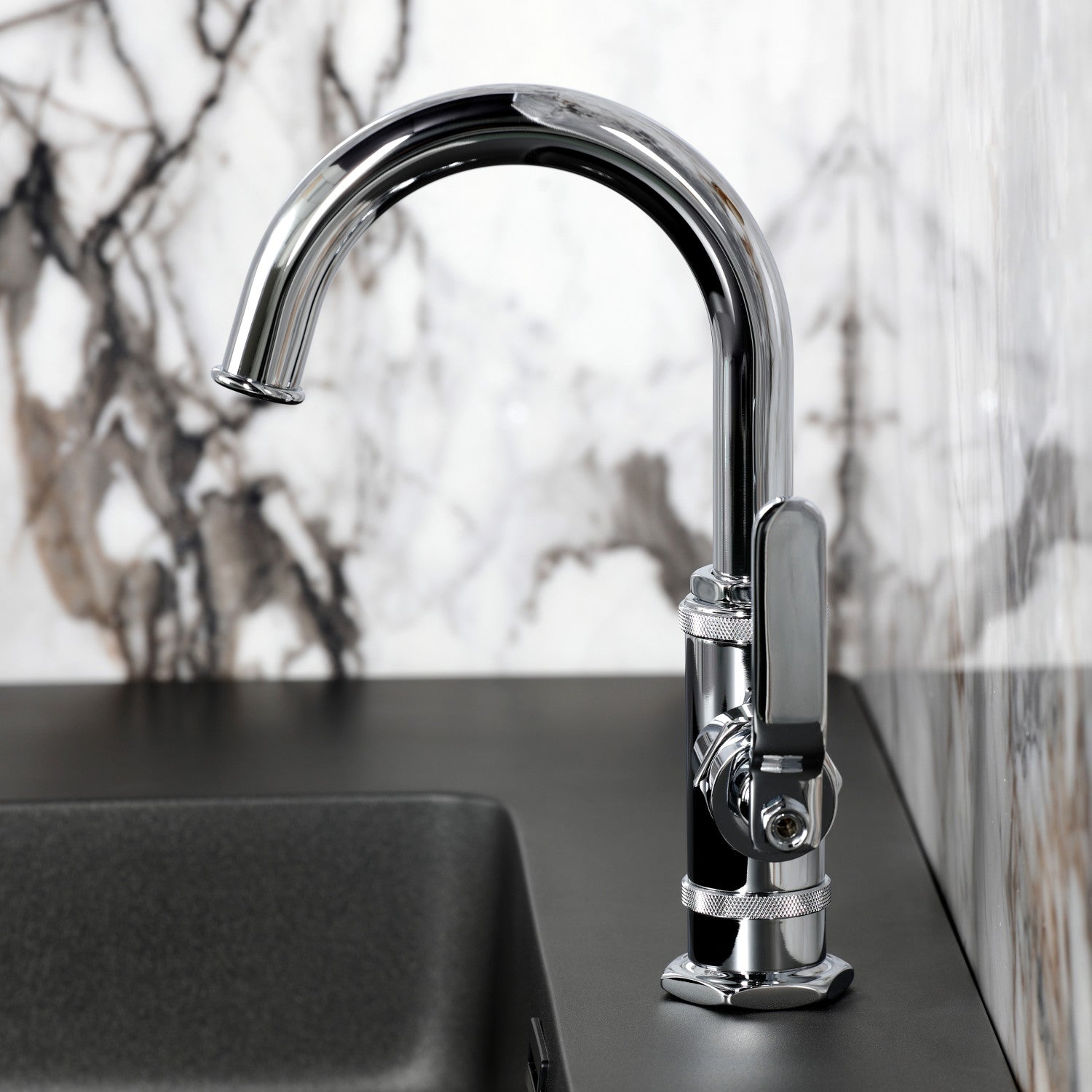 Kingston Sona KSD2211KL - Whitaker One-Handle 1-Hole Bathroom Faucet with Deck Plate and Push Pop-Up Drain, Polished Chrome — thumbnail 3